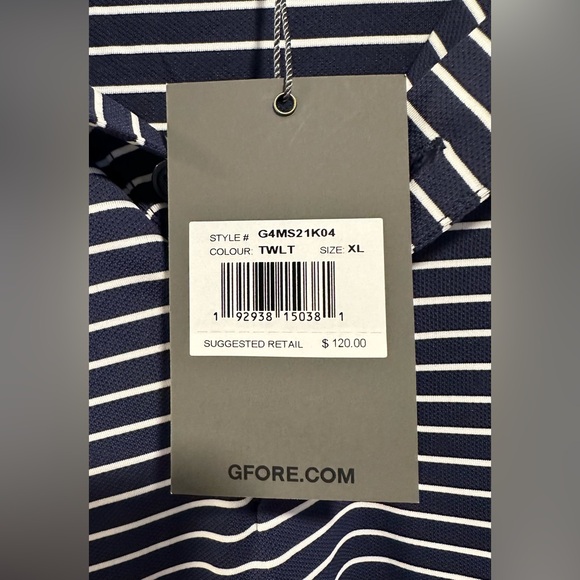 Mens XL G/FORE Navy Blue & White Stripe Short Sleeve Polo NWT - Picture 3 of 6